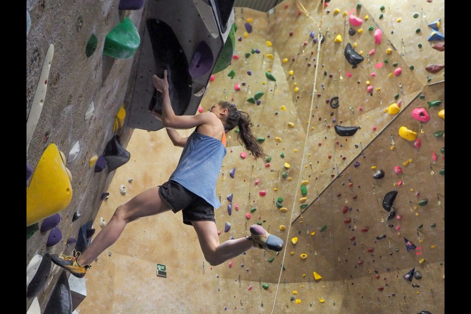 Climber Hannah Block, 22, works are problem at Saturdays competition