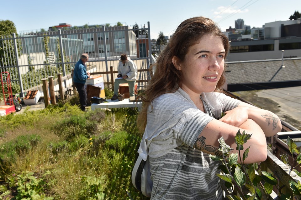 Sarah Common, CEO and co-founder of Hives For Humanity, says the beehives atop the police station help break down of barriers between police officers and people who have had trouble with the law, experienced homelessness or are living with a mental illness, or a drug addiction. Photo Dan Toulgoet