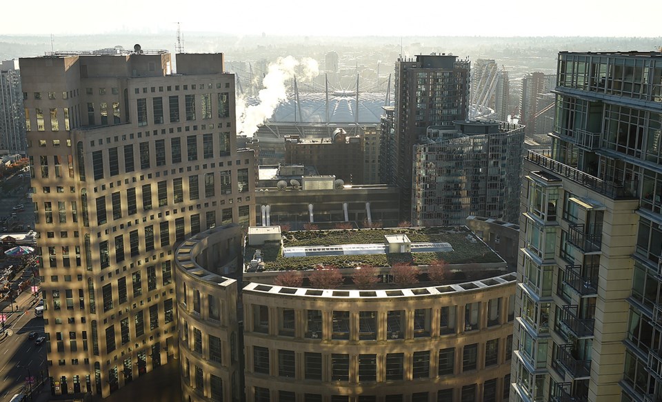 The main branch of the Vancouver Public Library lit with morning light. Photo Dan Toulgoet