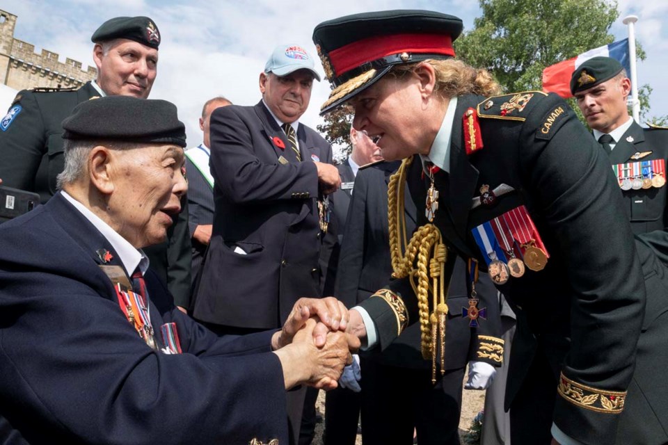 George Chow, 97, accompanied Governor General of Canada Julie Payette at a commemorative ceremony in Chambois, France on Tuesday, two days ahead of the June 6 anniversary of the D-Day Landings. Photos by Sgt. Johanie Maheu, Rideau Hall (© OSGG, 2019)