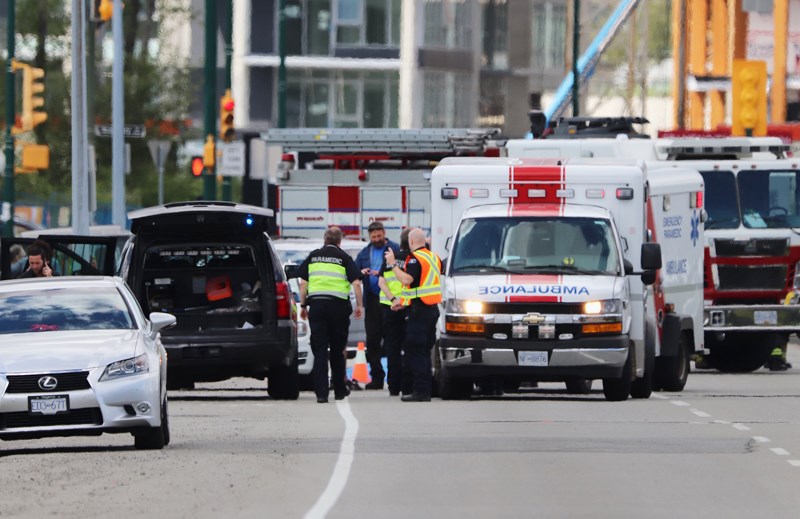 Emergency crews were on scene at Marine Way near Boundary Road Thursday morning after a possible hit-and-run collision that left a pedestrian dead.