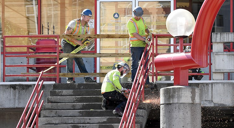 Construction has started on the new entrance for the Bob Harkins Branch of the Prince George Public Library. The project, which will involve the installation of a two-and-a-half storey addition to the north side of the Library and a new circulation area. Residents and library visitors will have to rely on the parking-level entrance to access the library. Construction will also require the partial closure of one of the traffic lanes on a section of Canada Games Way in front of the library. Citizen photo by Brent Braaten