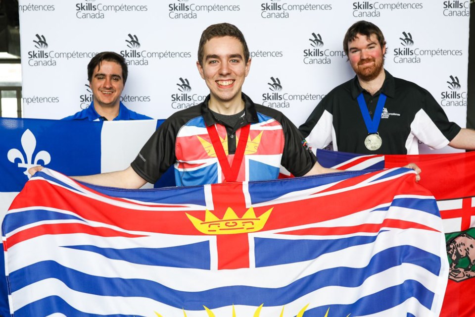 BCIT computer student Gio Porta, centre, poses with other medal winners in post-secondary IT Network Systems Administration at the Skills Canada National Competition in Halifax last month. Porta won gold for the second year in a row.