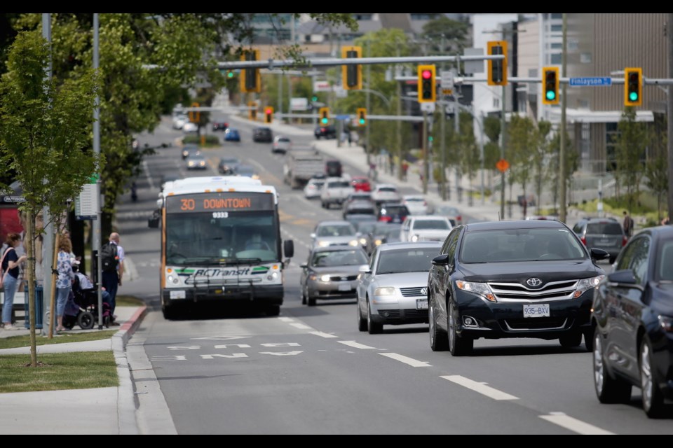 Construction starts this week on extending the southbound bus lane on Trans Canada Highway and Douglas Street. June 2019