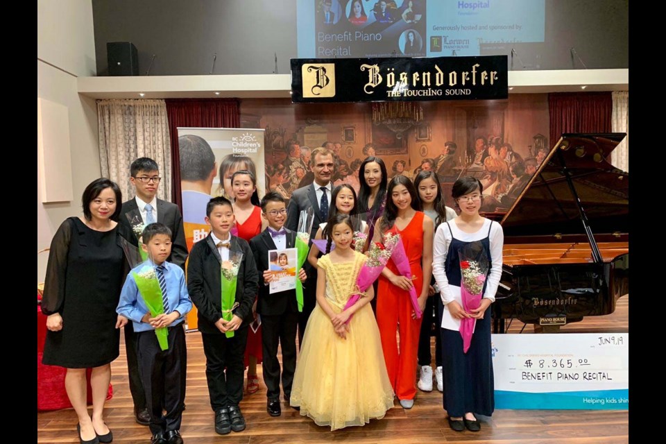 Pianists from Dr. Libby Yu’s Piano Studio raised over $8,500 for the BC Children’s Hospital Sunny Hill Enhancement Project during a benefit piano recital held at Richmond’s Loewen Piano House. Students of Dr. Yu are pictured with MP Joe Peschisolido, Anita Yu of Loewen Piano House and Winnie Leung, chair of Chinese-Canadian Miracle Weekend for the BC Children’s Hospital. Pianists are Colette Wong, Hayden Shum, Lainey Yau, Zacharee Ang, Trinity Tran, Chuck Xie, Kristy Kwok, Michael Masakazu Li, Julie Wu and Austin Ng. Photo submitted