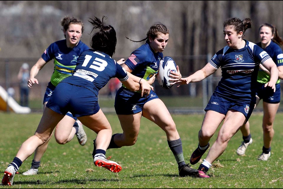 Five members of the Burnaby Lake Rugby Club, plus Burnaby native Tess Woldring, wore B.C. blue earlier this month in a challenge series against Alberta teams in Kelowna. The B.C. women racked up a convincing win, and rallied to complete the sweep in its second game.