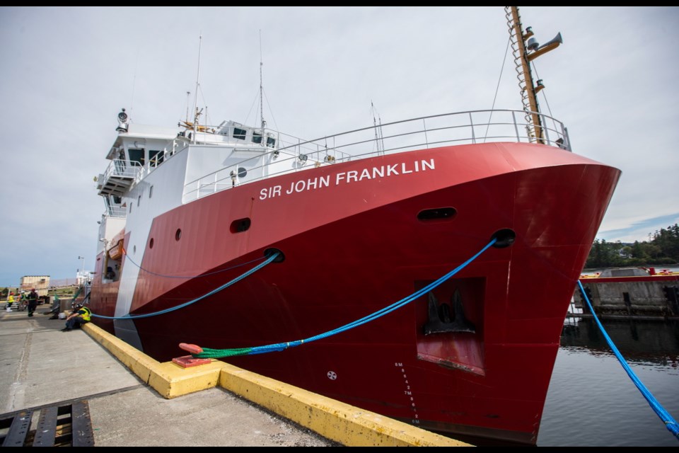 The 64.3-metre-long Sir John Franklin displaces approximately 3,212 tonnes of water.