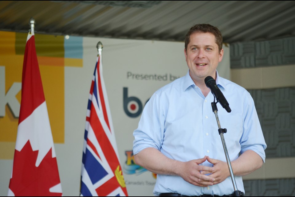 Conservative Leader Andrew Scheer speaks to supporters in Riverside Park on July 2, 2019. Scheer was at a barbecue hosted by Kamloops-Thompson-Cariboo MP Cathy McLeod.