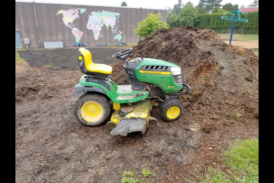 The stolen mower was found at at Torquay Elementary by district staff early Wednesday morning.