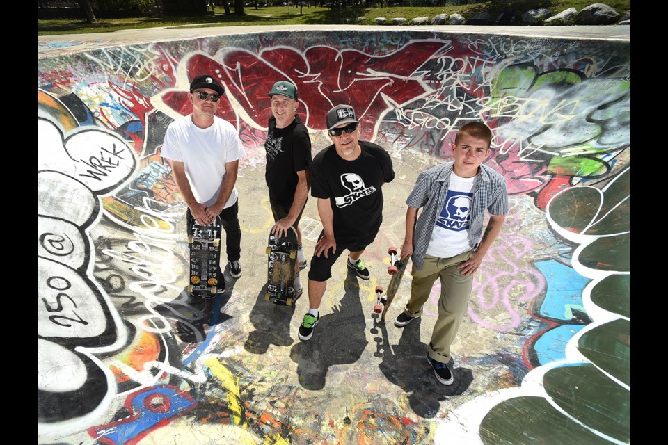 After 40 years, China Creek skatepark remains an integral space for Vancouver’s skateboard community, including Jeff Cole, Scott Kiborn, Peter Ducommun — a.k.a. “P.D.” — and Alexis MacRae.