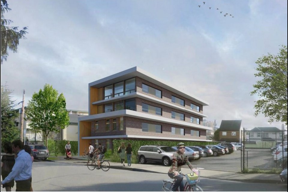An artist's rendering of the redevelopment project proposed for 953 Balmoral Rd. in Victoria's North Park neighbourhood. Via the City of Victoria