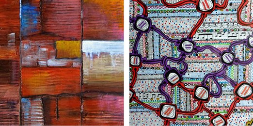 Work by Martha Jablonski-Jones, left, and John Steil is part of City Squares, a new exhibition at Amelia Douglas Gallery starting Aug. 1.