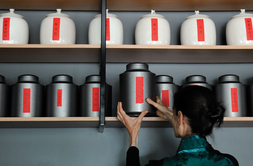 Canisters of various teas line the shelves at Van Cha in West Vancouver.