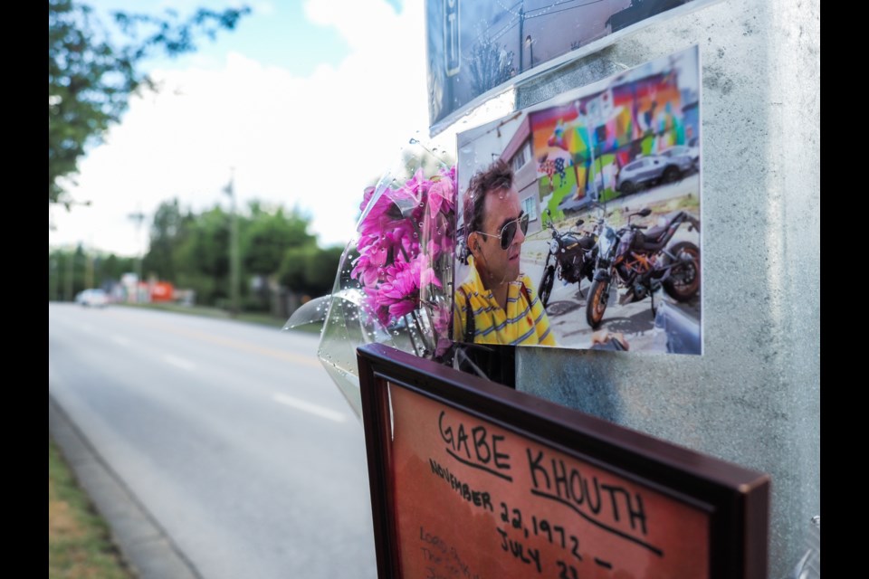 A memorial for late actor Gabe Khouth near where he died while riding his motorcycle July 23