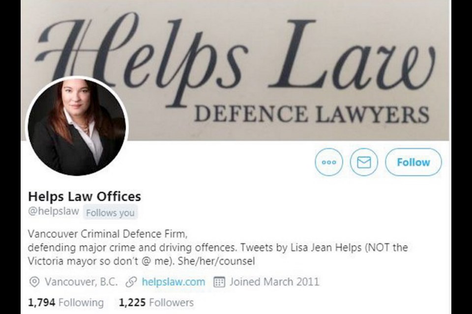 The Twitter profile of Vancouver lawyer Lisa Helps.