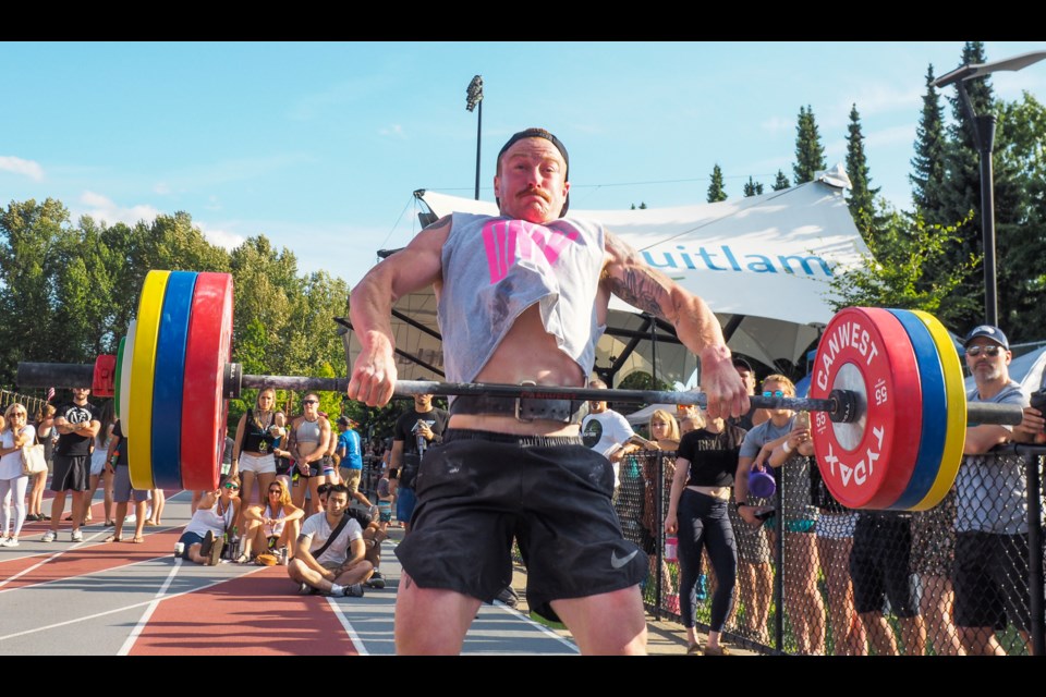 Max Honeyman does his final lift in the elite category at the 2019 CanWest Crossfit games in Coquitlam. Honeyman, a marine technician with the navy in Victoria, B.C., says he’s looking to qualify for the world Crossfit Games next year.