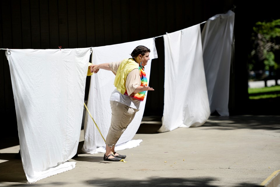 Kerri Norris in Shadows and Dreams' The Comedy of Errors, onstage at the Queen's Park bandshell.