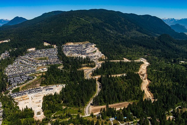 Aerial view of the Partington Creek development on Burke Mountain