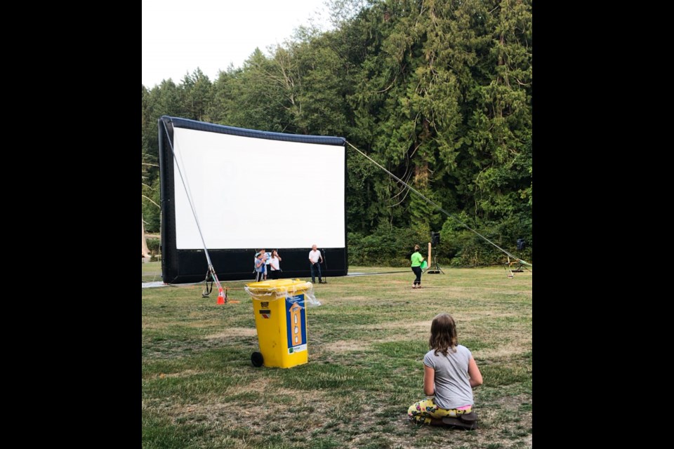 First Credit Union's Movie Under the Stars 2019 was The Greatest Showman, shown on this giant screen in Bowfest Field.