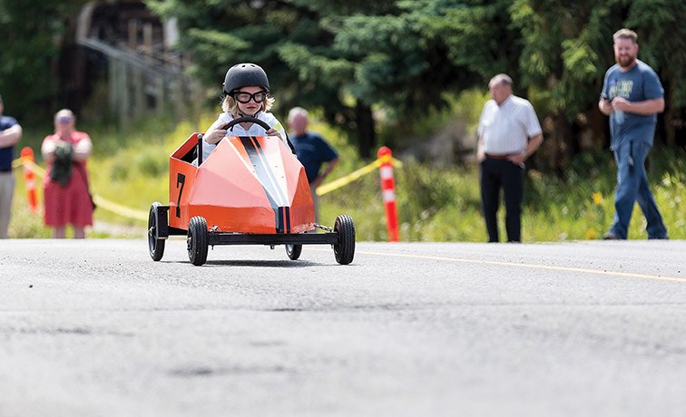 A derby car races down Victoria Street on Saturday afternoon during the 2019 PG Soap Box Derby. Citizen Photo by James Doyle