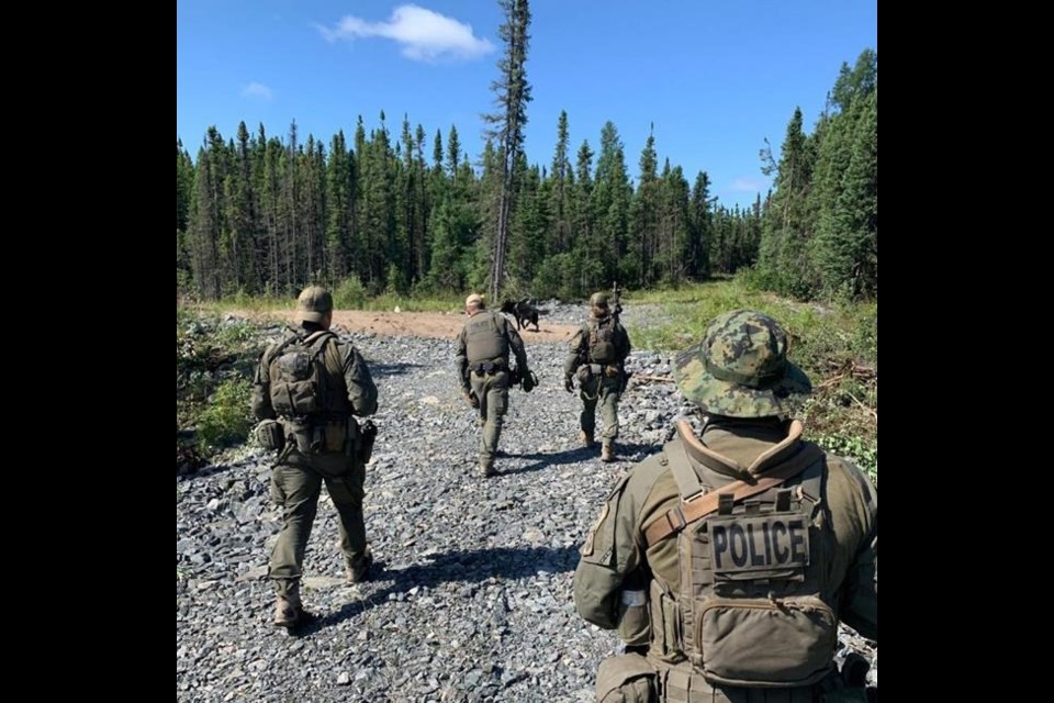 RCMP search an area near Gillam, Man. in this photo posted to their Twitter page on Tuesday, July 30, 2019. The deputy mayor of a northern Manitoba community at the centre of a massive manhunt says it will be a long time before things return to normal.THE CANADIAN PRESS/HO, Twitter, Manitoba RCMP, @rcmpmb **