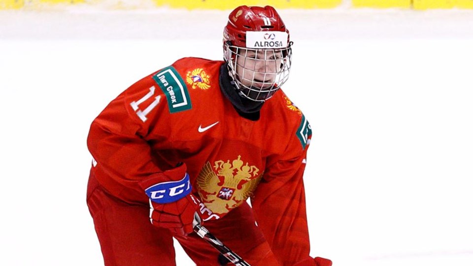 Vasili Podkolzin skates for Team Russia at the 2019 World Junior Championships.