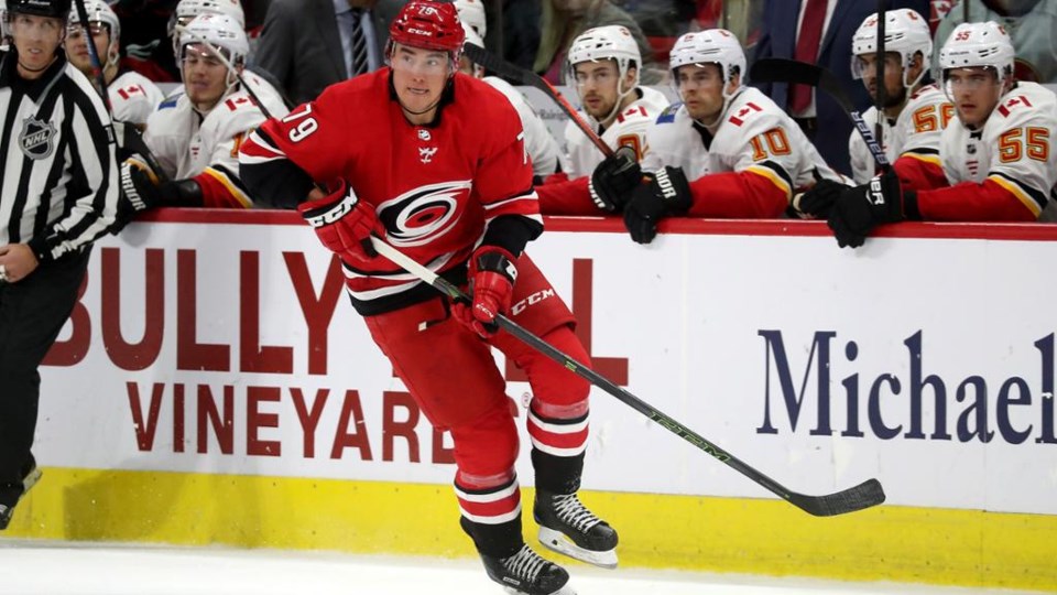 Micheal Ferland skates with the Carolina Hurricanes