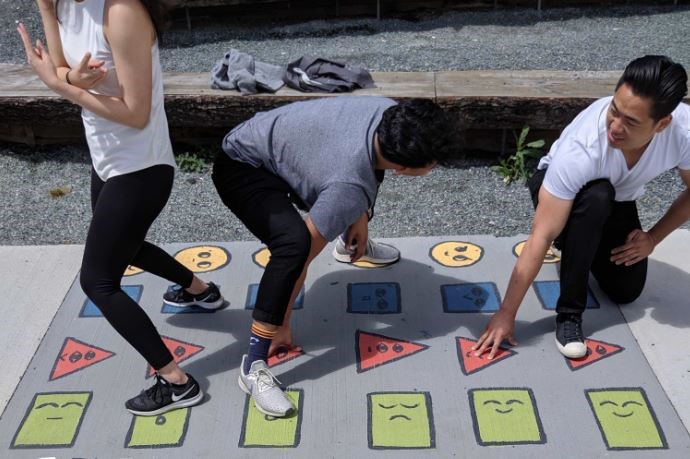 The Downtown New West BIA’s new program is supporting community projects that local public spaces. Kids’ sidewalk art installations, which are bringing traditional games like hopscotch, dance pads and twisters to downtown sidewalks, are now in place along Front Street, on the overpass to the riverfront and at River Market.