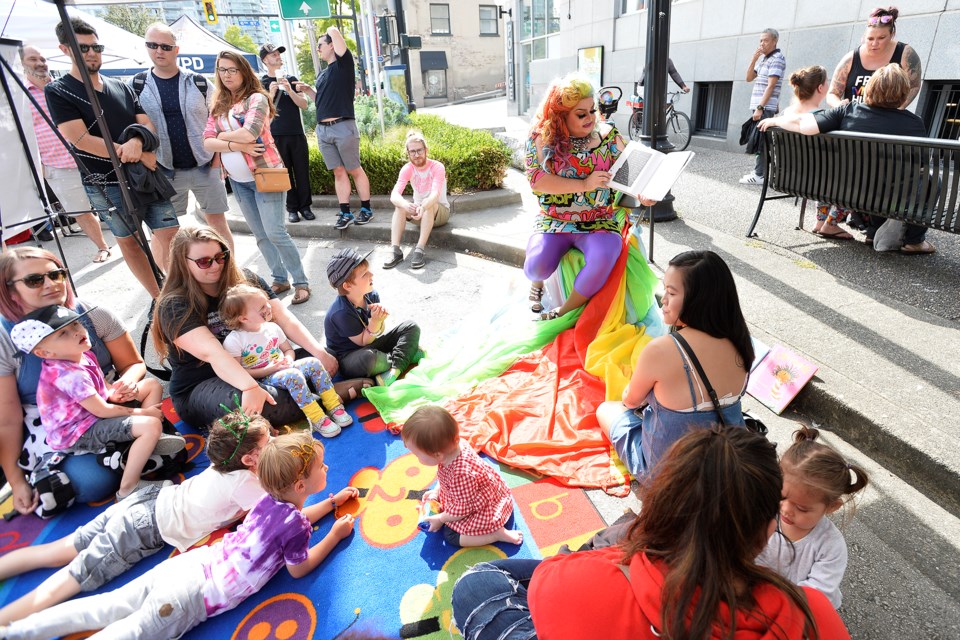 Kids gathered for Drag Queen Storytime.