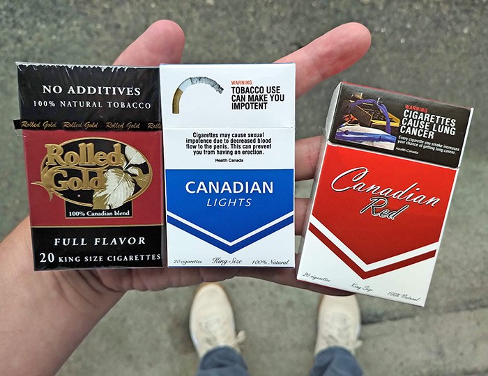 Contraband cigarettes purchased in the Downtown Eastside of Vancouver. Photo Bob Kronbauer