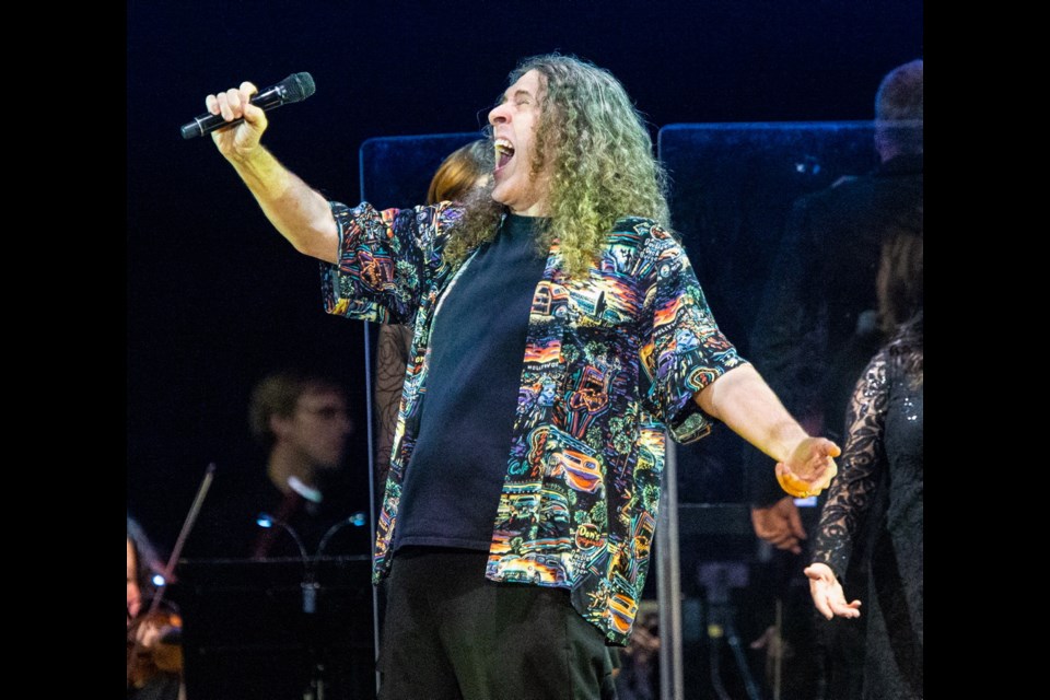 &Ograve;Weird Al&Oacute; Yankovic belts out his lyrical lampoons at Save-on-Foods Memorial Centre on Wednesday.