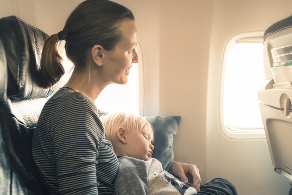 iStock, parent and child on plane