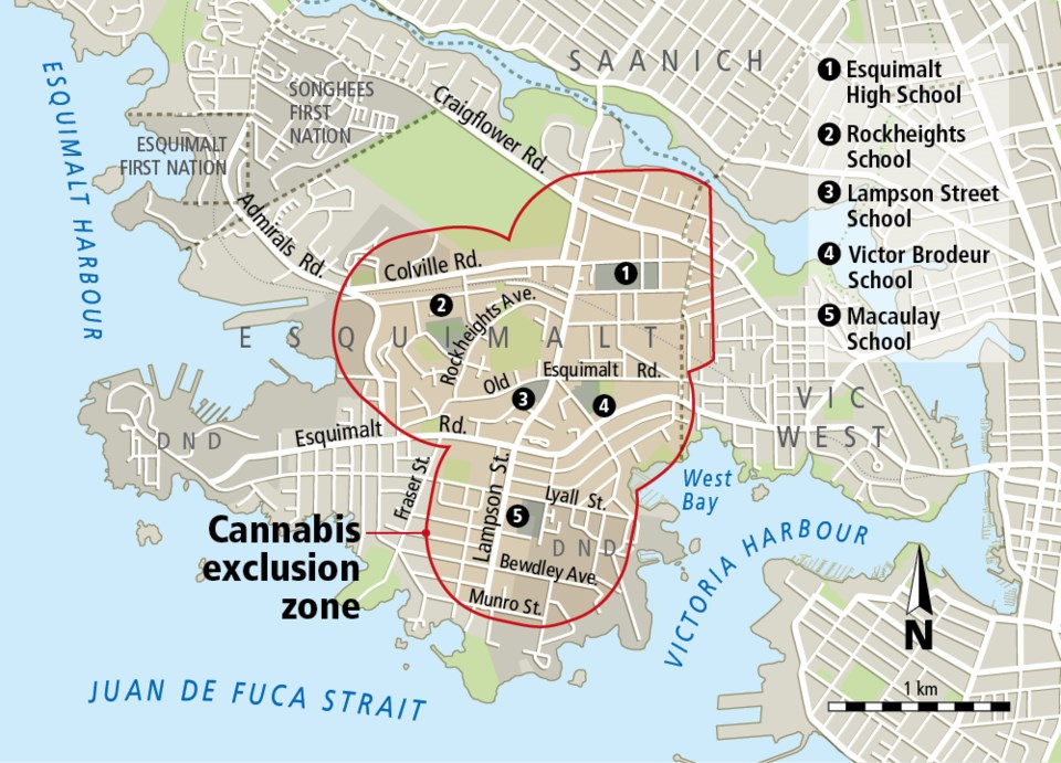 map - Cannabis exclusion zone in Esquimalt