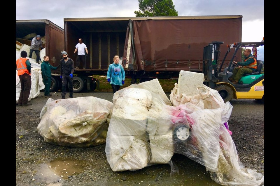 After scouring the beaches of Tofino last November, volunteers load a truck with Styrofoam, which would later make its way to the Coquitlam Foam Only recycling facility.