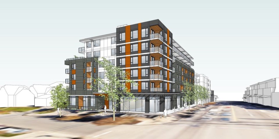 East Hastings and Slocan, looking east. Rendering BHA Architecture Inc.