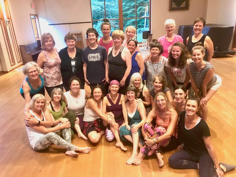 Nia instructor Martha Randall (centre in the pink cap) led last Monday’s public Nia session.