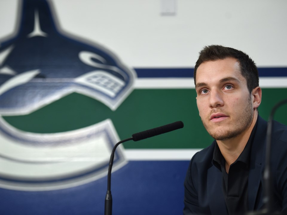 Bo Horvat answers questions from the media at the Canucks 2019 media day.