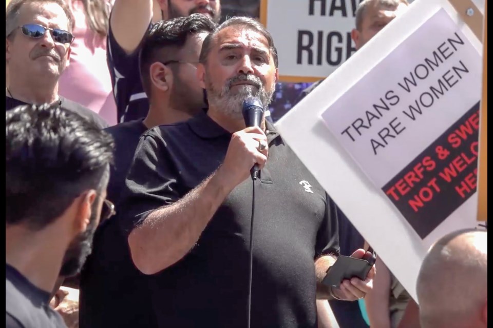 Westwood Community Church Pastor Giulio Gabeli at an anti-SOGI rally in front of the Vancouver Art Gallery