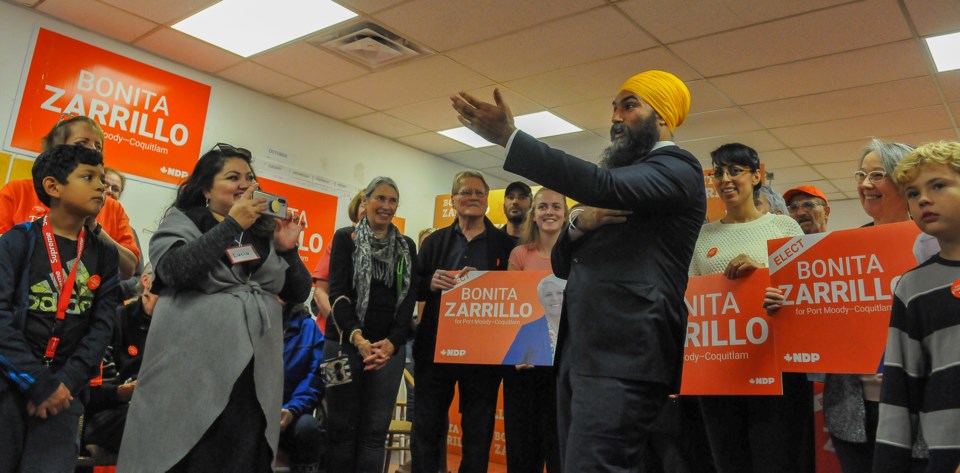 NDP leader Jagmeet Singh at Port Moody-Coquitlam candidate Bonita Zarrillo's campaign office