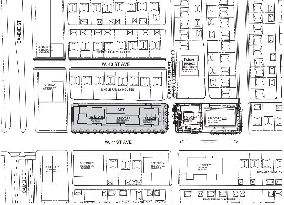 Context for the site at 357 to 475 West 41st Ave.