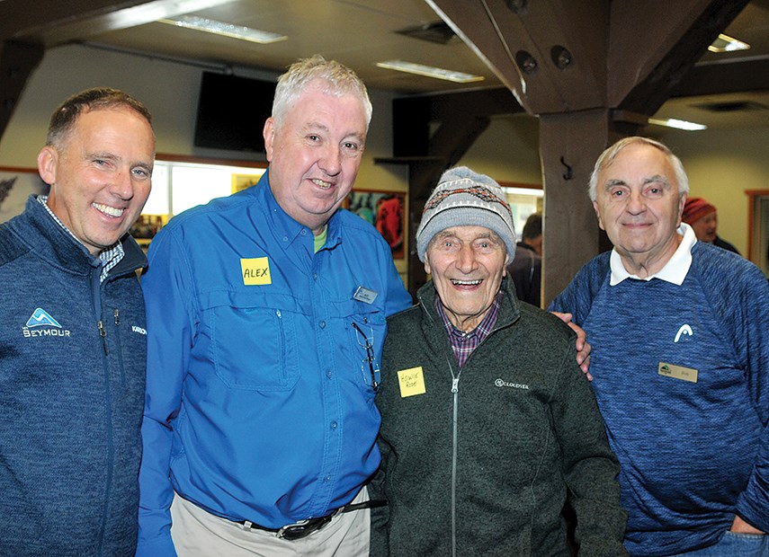 One-hundred-year-old Howie Rode (second from right) with Mt. Seymour Resorts GM Eddie Wood, Alex Douglas and Bob Cooper.