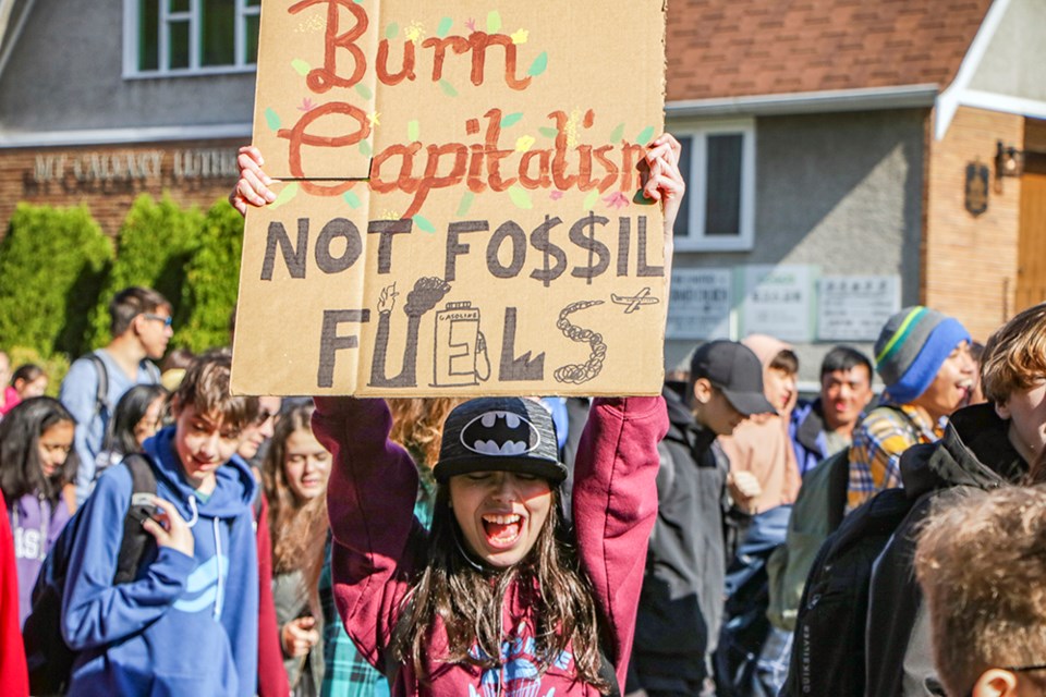 Hundreds of students from New Westminster Secondary School marched down Sixth Street to the New Westminster SkyTrain Station and headed to Vancouver City Hall to protest in favour of drastic climate action as part of the international climate strike.