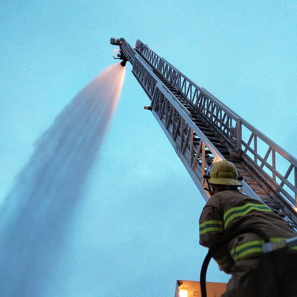 Sasamat Fire Department sprays water during training