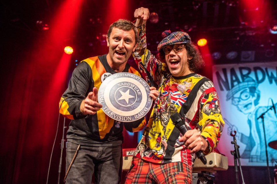 Grant Lawrence presents Nardwuar with his B.C. Entertainment Hall of Fame star. Photo Jennifer Van H