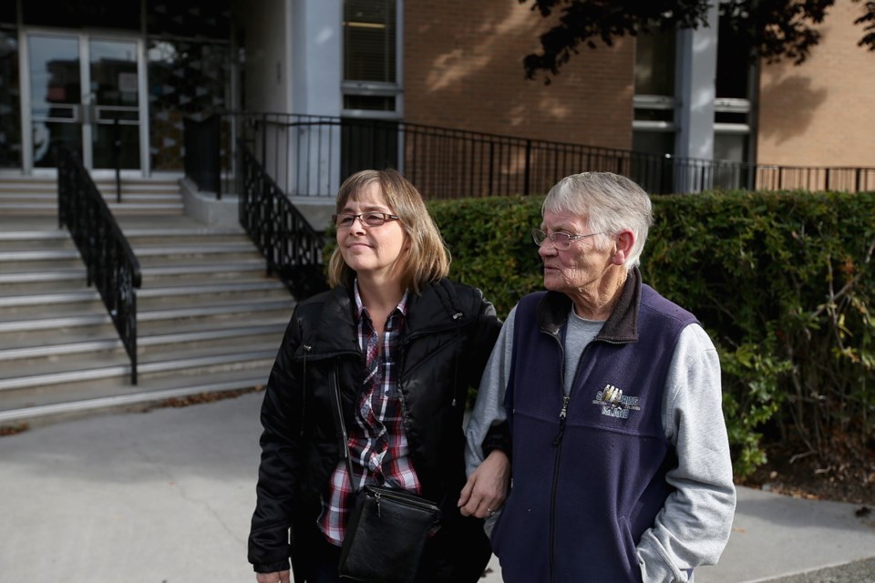 Heather Jones's sister Tammy Large, left, and mother, Betty Jones, outside the courthouse.