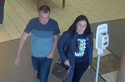 Burnaby RCMP are looking for help finding this man and woman, pictured here at Brentwood Town Centre, in relation to a theft that took place in the mall parking lot.