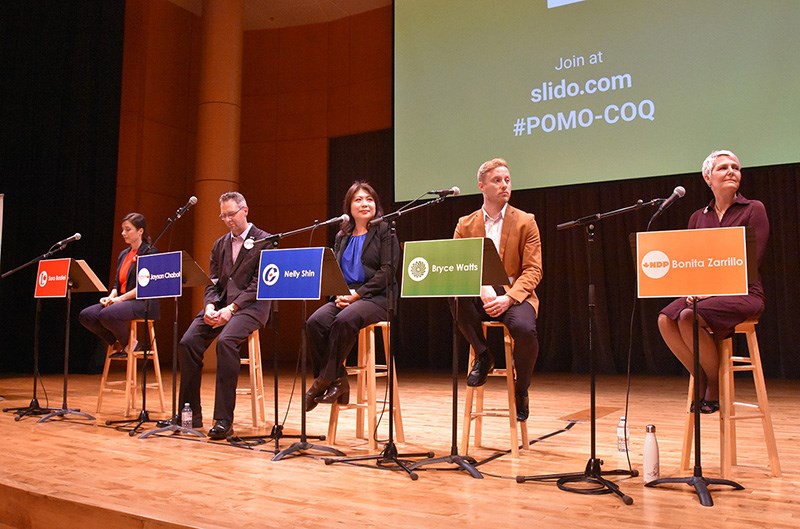 Candidates for the Port Moody-Coquitlam federal riding participated in an all candidates meeting Wednesday at Inlet Theatre in Port Moody.