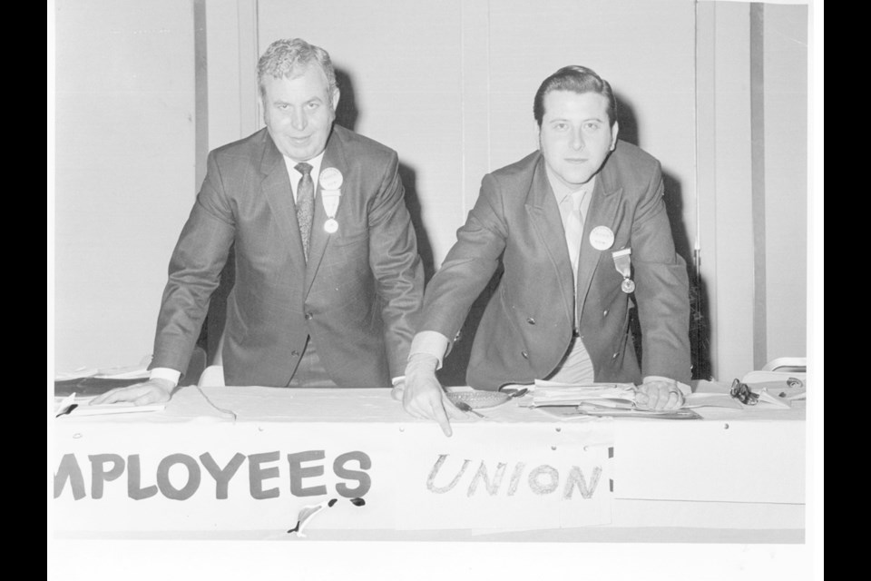Norman T. Richards, BCGEU&Otilde;s first president, and general secretary John Fryer at the union's founding convention in October 1969 in Prince George.