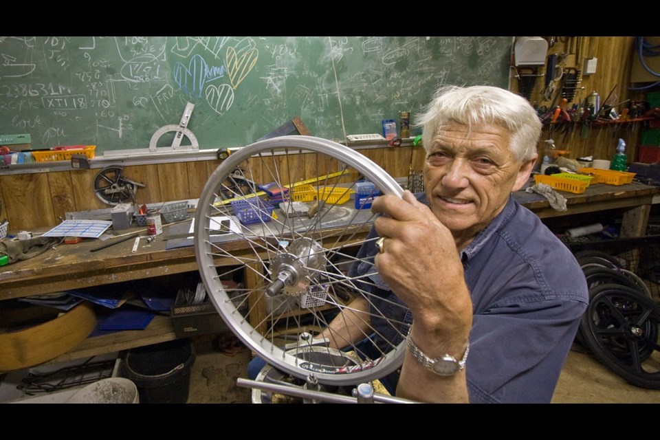 Tony Hoar at his bicycle shop in Mill Bay, 2010.