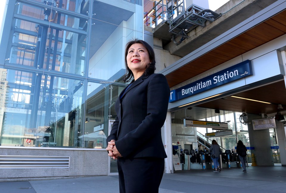 Nelly Shin outside Burquitlam SkyTrain station